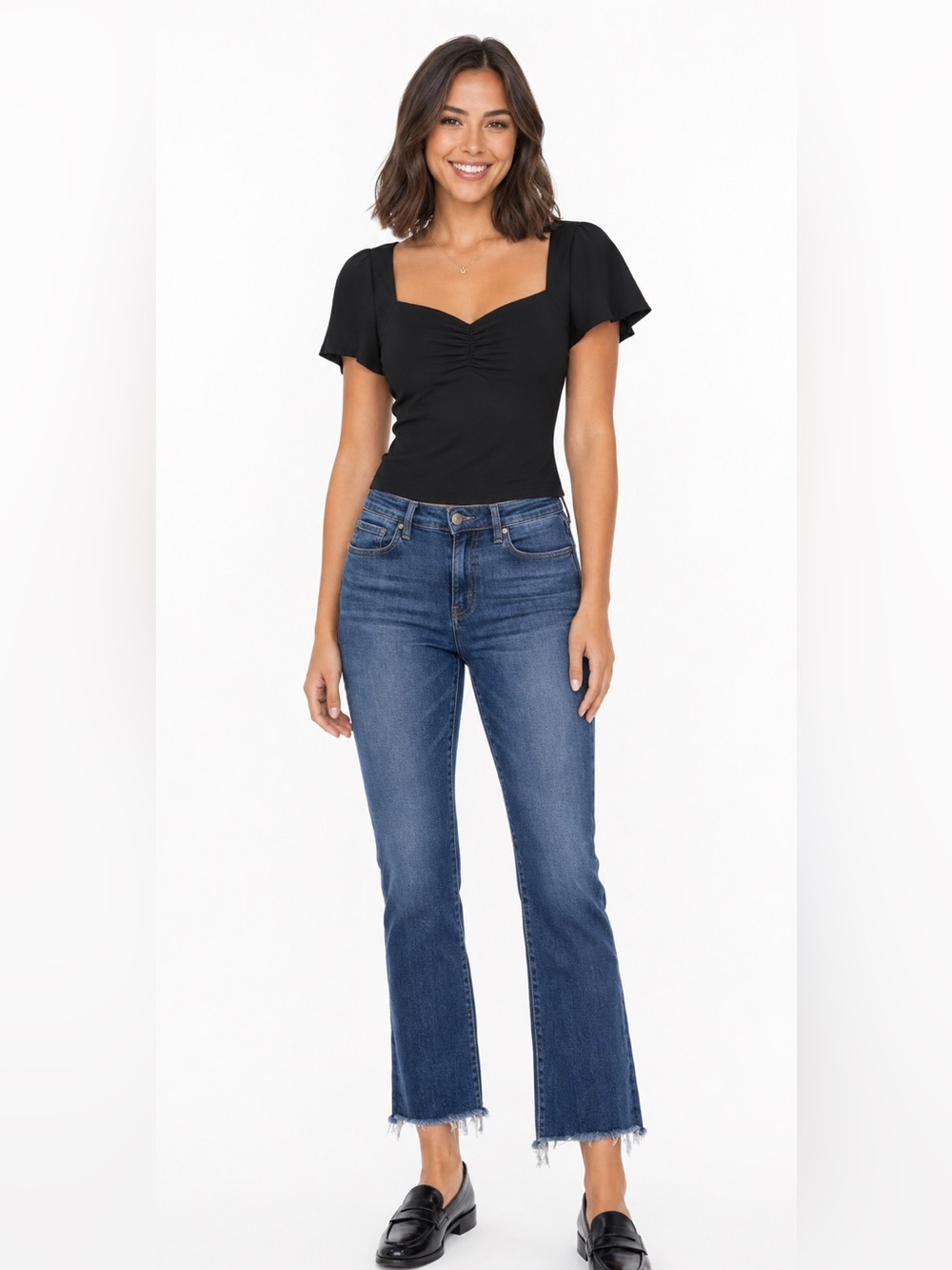 KANCAN WOMENS MID RISE DENIM BLUE JEANS RAW HEM SIZE 29 OLI-